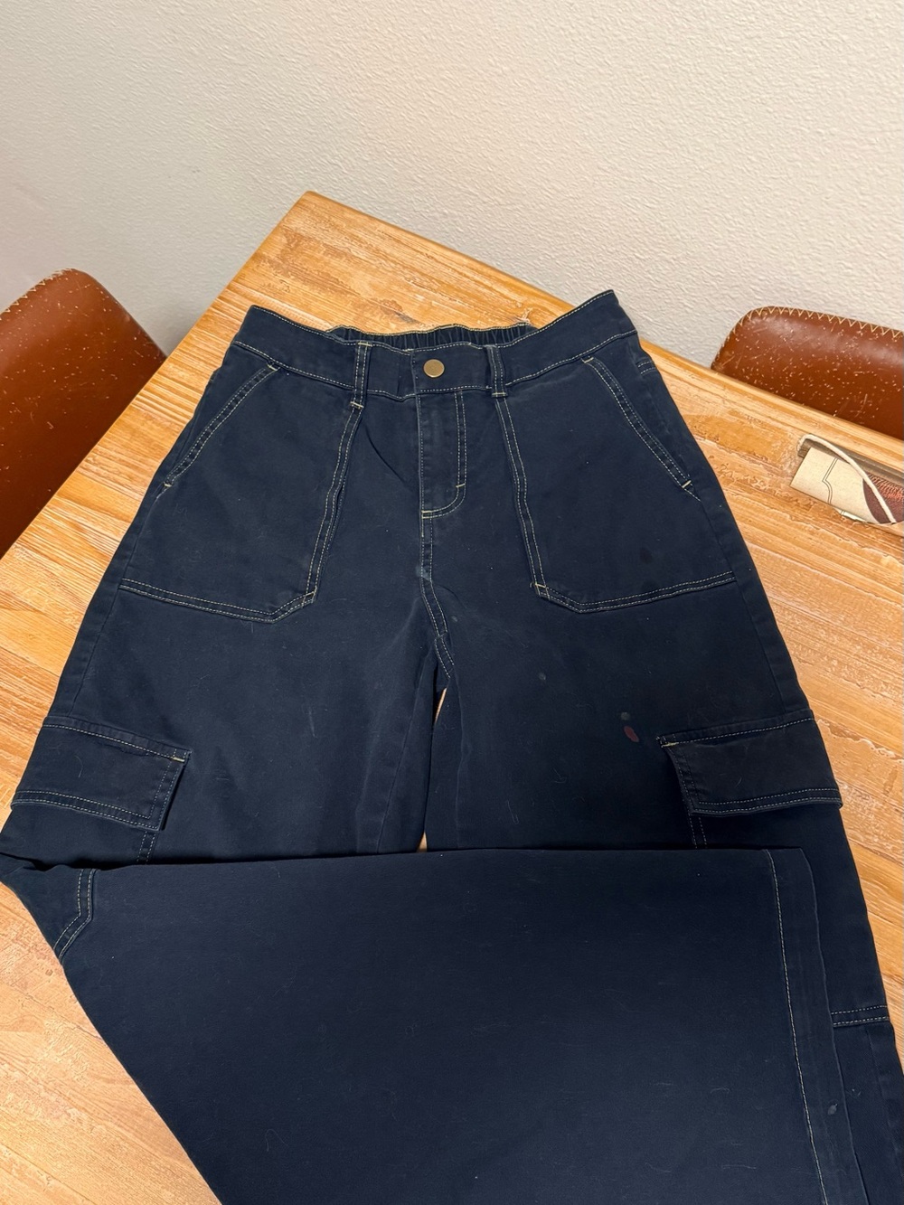 wild fable Blue pants with yellow stitching 41”L x 14” W